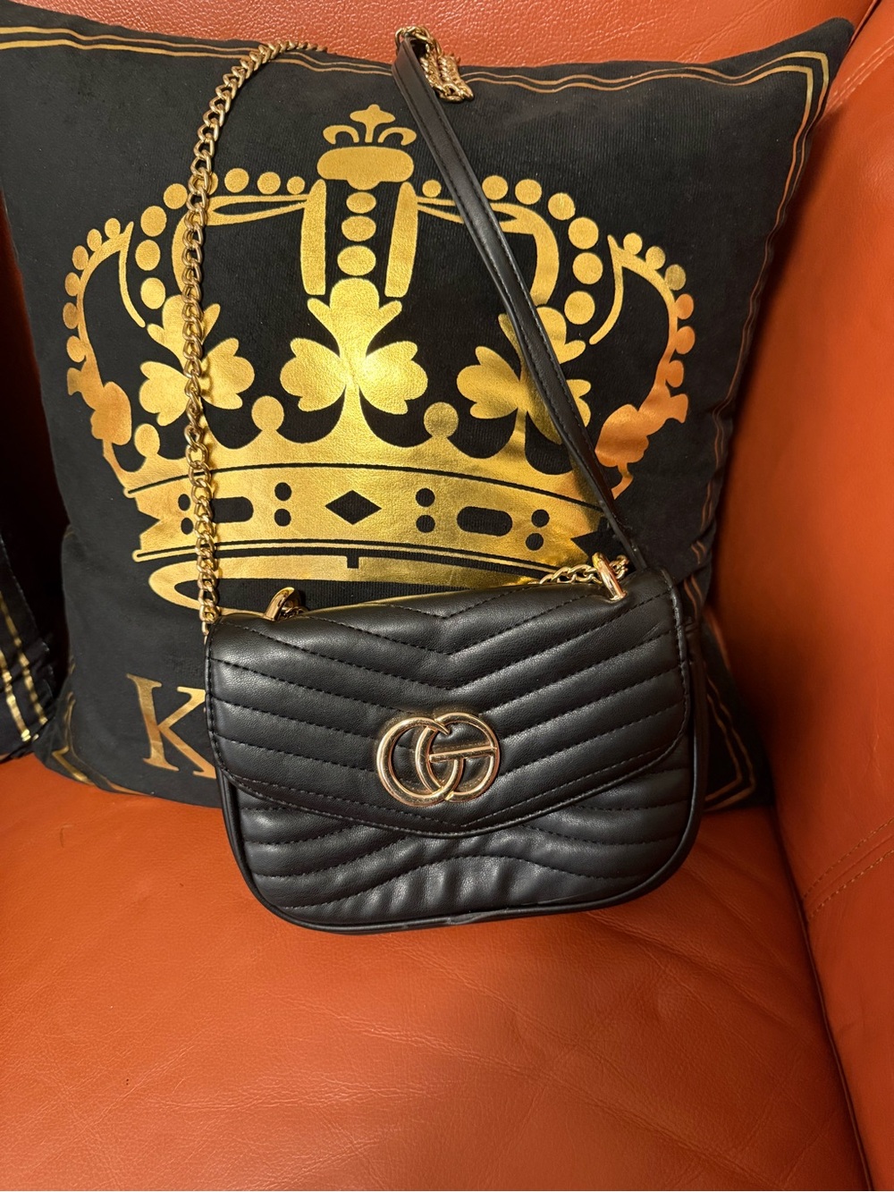 Black Quilted Crossbody Shoulder Bag with Gold Hardware
